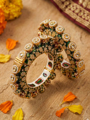 Gold Plated Kundan Meenakari And Pearls Green Pacheli Bangles For Women By Gehna Shop
