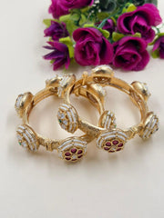 Traditional Gold Plated Kundan Kada Bangles For Women - Wedding & Party Wear