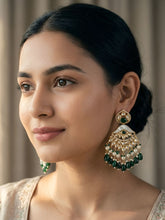 Mrunali Mother Of Pearl Polki Chandbali Earrings | Designer green chandbali Wedding Earrings