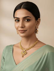 Traditional Gold Plated Short Necklace Set - Ethnic And Festive Wear Jewellery Set