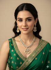 Rose Gold Finish Kundan Necklace Set - Wedding And Party Wear Kundan Jewelry