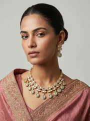 Gold Plated Polki Kundan Necklace Set With Tikka | Wedding & Festive Jewellery Set