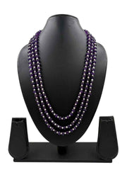 Triple Layered Natural Pearls & Rondelle Shape Natural Amethyst Beads Necklace For Women