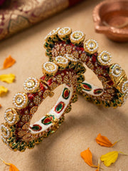 Gold Plated Kundan red Meenakari And Pearls Pacheli Bangles For Women By Gehna Shop