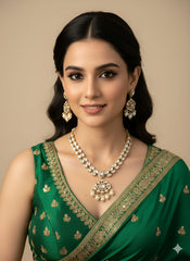 Rose Gold Finish Kundan Necklace Set - Wedding And Party Wear Kundan Jewelry