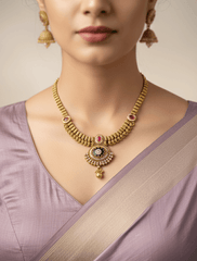 Gold Plated Golden Necklace Set For Women - Traditional Jewellery Set