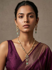 Elegant Rose Gold Finish mint green Polki pendant Necklace Set For Women - Indo Western Modern Jewellery Set