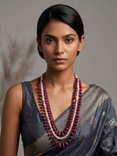 Natural Gemstone Ruby Drops And Freshwater Pearls Layered Beaded Necklace For Women