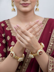 Traditional Gold Plated Kundan Kada Bangles For Women - Wedding & Party Wear