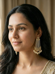 Long Kundan pearl Beaded Chandelier Earrings With Pearl Drops | Bridal Statement Ethnic Earrings for Women