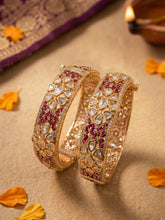 Royal Gold Plated Openable Uncut Polki Kundan and ruby stones Kada Bangles For Women | Ethnic & Traditional Wear