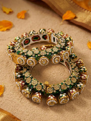Gold Plated Kundan Meenakari And Pearls Green Pacheli Bangles For Women By Gehna Shop