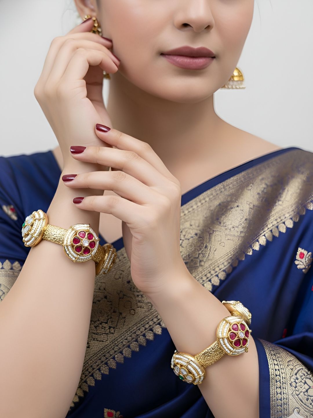 Traditional Gold Plated Kundan Kada Bangles For Women - Wedding & Party Wear