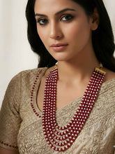 Handcrafted Red Jade and Freshwater Natural Pearls Multi-Layered Beaded Necklace For Women