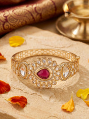Gold Plated Polki Kundan Openable red stone Kada Bracelet For Women | Festive Ethnic Jewellery