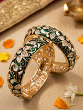 Exquisite Kundan Bangles For Women With green Enamel – Royal Rajasthani Kundan green Meenakari Bangles