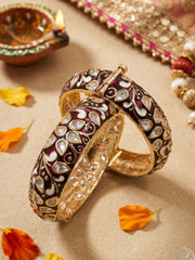 Exquisite Kundan Bangles For Women With red Enamel – Royal Rajasthani Kundan red Meenakari Bangles
