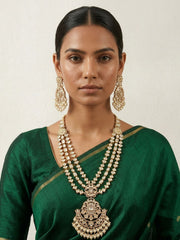 Luxurious Long Layerd Polki Kundan Necklace Set With Pendant | Wedding And Bridal Jewellery Set