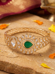 Gold Plated green Polki Kundan Openable Kada Bracelet For Women | Festive Ethnic Jewellery