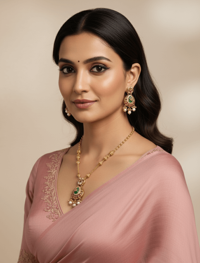 Elegant Gold Plated Chain Pendant Necklace Set For Women - Traditional Jewellery Set