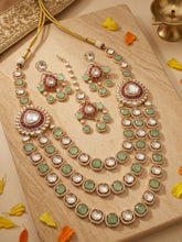 Luxury Gold Plated ligth green doublet stones And Polki Kundan Layered Necklace Set With Tikka - Wedding & Bridal Jewellery Set
