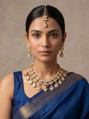 Gold Plated Polki Kundan Necklace Set With Tikka | Wedding & Festive Jewellery Set
