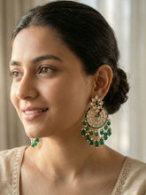 Tarini Lightweight Polki Kundan Green Chandbali Earrings For Women - Wedding And Festive Wear