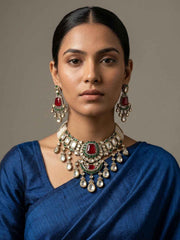 Mossanite Polki Kundan Beaded Choker Necklace Set With Tikka | Wedding And Festive Wear