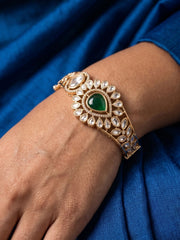 Gold Plated green stone Polki Kundan Openable Kada Bracelet For Women | Festive Ethnic Jewellery