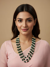 Elegant Three-Layered Gereen Jade And Pearl Beaded Necklace – Handcrafted Gemstone Jewelry
