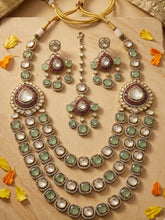 Luxury Victorian Finish light green doublet stone and Polki Layered Necklace Set With Tikka - Wedding Jewellery Set