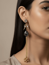 Gold Plated black Stone Studded Kashmiri Long Tassel And Ghungroo Earrings for Women
