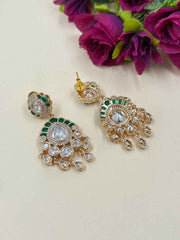 Exquisite Gold Plated Polki Kundan Chandelier Earrings For Women - Wedding & Festive Earrings