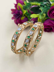 Elegant Gold Plated Emerald & Uncut Polki Bangles Set For Women - Wedding & Festive Wear