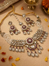 Luxurious Victorian Mossanite Polki Kundan Beaded Choker Necklace Set With Tikka | Wedding Wear