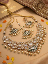 Gold Plated Luxury Wedding Polki Kundan Necklace Set With Tikka - Wedding & Bridal Jewellery Set