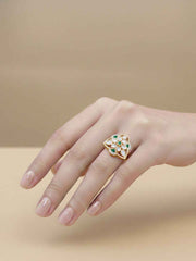 Gold Plated Meenakari And Kundan Adjustable Ring For Ladies - Festive And Party Wear
