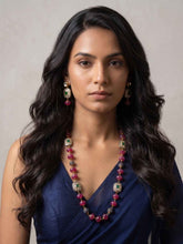Elegant Gemstone Ruby Pink Beaded Necklace Set | Ethnic Beaded Jewellery Set