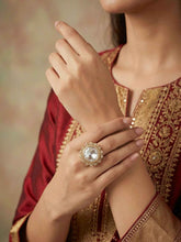 Rose Gold Plated Kundan Finger Ring For Ladies - Festive And Wedding Rings