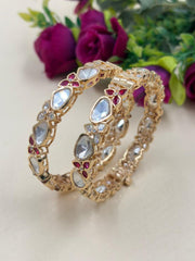 Elegant Rose Gold Finish Polki Kundan Bangles For Women - Wedding And Party Wear Bangles