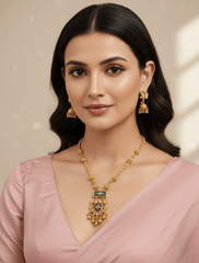 Gold Plated Heritage Look Delicate Antique Chain Pendant Necklace Set For Women