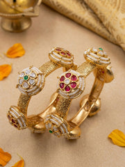 Traditional Gold Plated Kundan Kada Bangles For Women - Wedding & Party Wear
