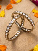 Antique Victorian Finish Sleek Square Shape Polki Bangles For Women