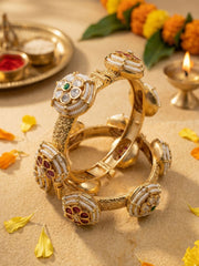 Traditional Gold Plated Kundan Kada Bangles For Women - Wedding & Party Wear