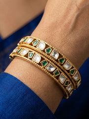Elegant Gold Plated Emerald & Uncut Polki Bangles Set For Women - Wedding & Festive Wear