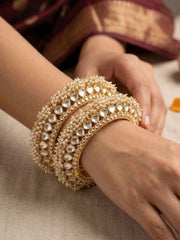 Traditional Gold Plated Jadau Pacheli Bangles For Women - Wedding & Festive Wear Kundan Bangles