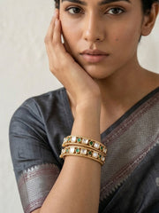 Elegant Gold Plated Emerald & Uncut Polki Bangles Set For Women - Wedding & Festive Wear