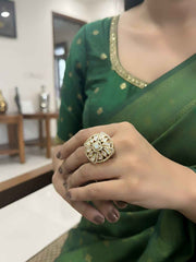 Square Shape AD And Polki Adjustable Ring For Women - Wedding Wear Rings