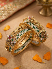 Shrishti Gold Plated Antique Kundan Kada Bangles Set | Green Heritage Bangles