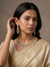 Elegant Gold Plated Polki Kundan pearl beadedf Necklace Set For Weddings And Parties